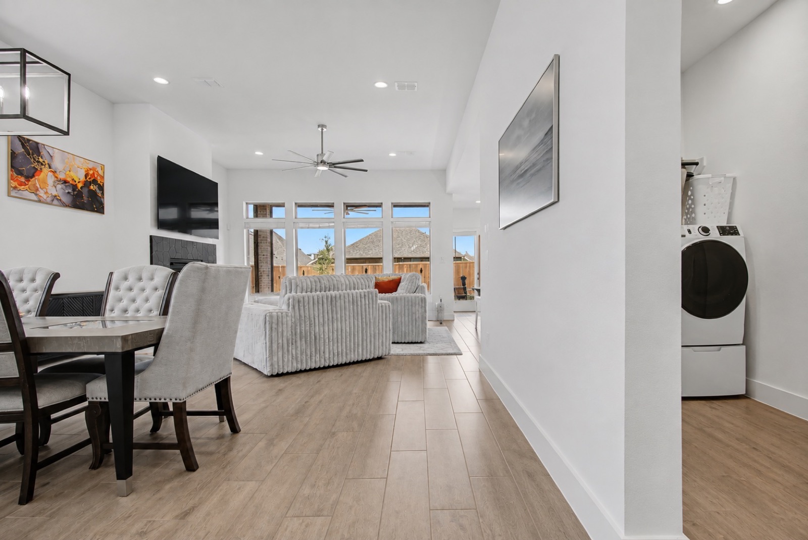 View from the dining area to the living room
